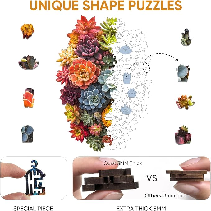 Delobi Succulent Waterfall Wooden Puzzles, 500 Pieces Jigsaw Puzzles 18.5'' x13.1'', Unique Design Wooden Puzzles for Adults and Kids, Family Game Gift Royal Size