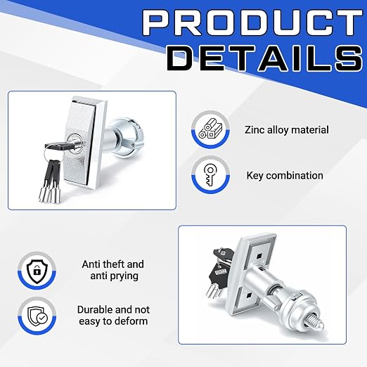2 Set Universal Vending Machine Lock with T-Handle and 6 Keys Short Zinc Alloy Lock Replacement for ATM Candy Snack Machine, 4.72 Inch Long