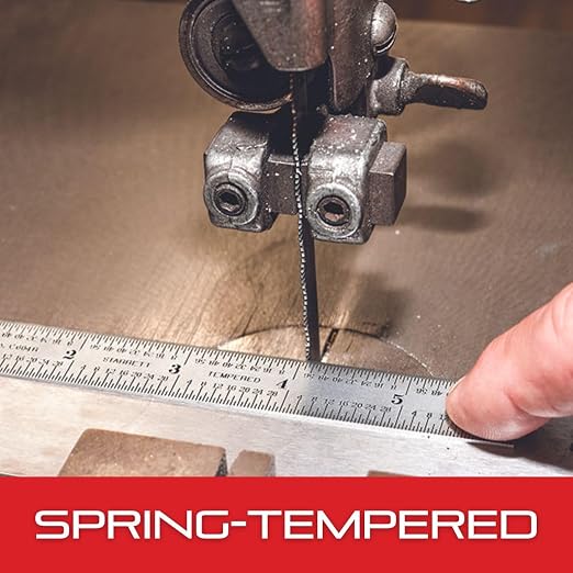 Starrett Spring Tempered Steel Rule with Satin Chrome Finish, Quick Reading and Inch Graduation - 12" Length, 7R Graduation Type, 3/64" Thickness - C607R-12