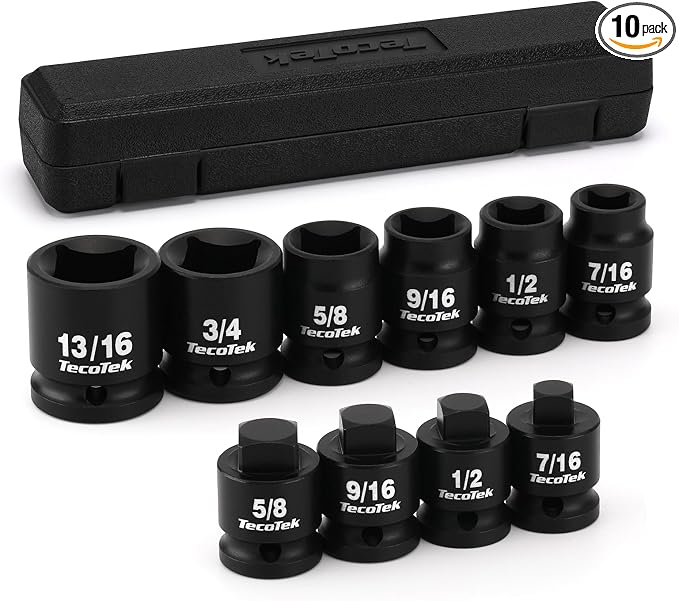 TecoTek 1/2" Drive Pipe Plug Socket Set, Square Drive Socket, 10-Piece, SAE, 4 Point Sockets, CR-MO, Tapered Male Square 7/16'' - 5/8'', Chamfered Female Square 7/16'' - 13/16''