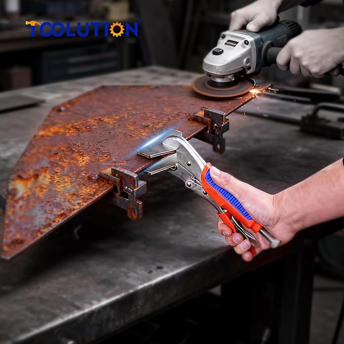 10-Inch Locking Sheet Metal Clamp, Heavy Duty Adjustable Welding Pliers with Trigger Release, Nickel Plated Metal Bending Tool for Welding & Metalworking