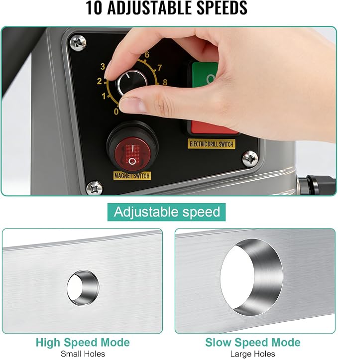 Mag Drill Press, 1550W 2" Boring Diameter, Portable Electric Magnetic Drill Press with 2 Coring Bits, 3147 lbf Power Magnetic, 820 RPM Variable Speed for Metal, Industrial and Home Improvement