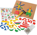 Hammer & Nail Design Kit – Montessori STEM Engineering & Geometry Building Set with 60 Wooden Tiles, Tacks, Hammer & Reusable Cork Board