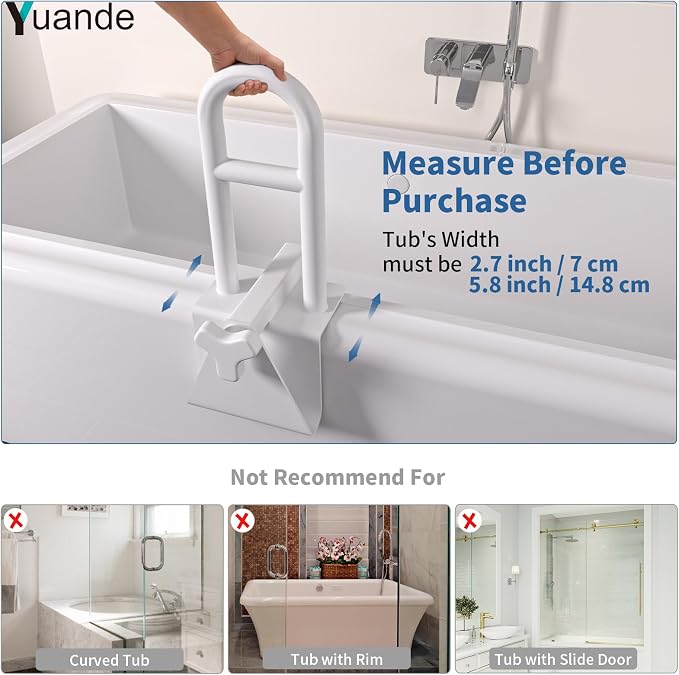 Adjustable Bathtub Safety Rail,YuanDe 17x6 Inch Stainless Steel Tub Handle