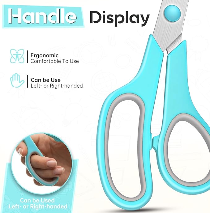 Scissors 8.5 Inch scissors all purpose for Office, Home, Sewing,and Crafts,Soft Comfort-Grip Right/Left Hand 3-Pack, Multicolor