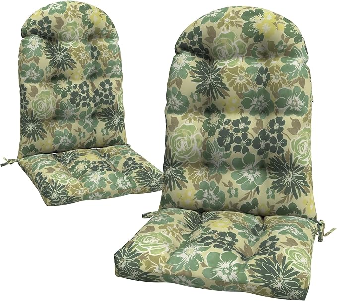 LVTXIII 2 Pack Outdoor Adirondack Chair Cushions, 44x19x4 Inch Water Repellent Patio Cushions for Rocking Chairs, Thick Tufted High Back Seat Cushion Set, Green Rose