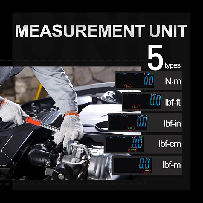 Hairich 3/8 torque wrench digital, Electric Torque Wrench 5-100FT-LB | 6.75-135N.M, Torque Range Accurate to ±2%, with Buzzer and LED Flash Notification for Car/Motorcycle/Auto Repair