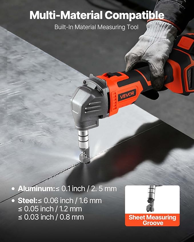 VEVOR Cordless Metal Nibbler, with 20 V 4000 mAh Battery, 2200 RPM Efficient Brushless Motor, Electric Nibbler Metal Cutter with Plastic Carrying Case for Cutting Steel Sheet and Aluminum Sheet