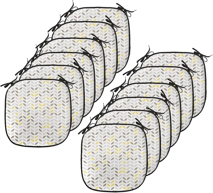 Lunarable Geometric Chair Cushion Pads Set 12, Fish with Abstract Pattern Techno Urban Illusion Creative Design Print, Anti-Slip Seat Padding for Kitchen & Patio, 16"x16", Yellow and Taupe