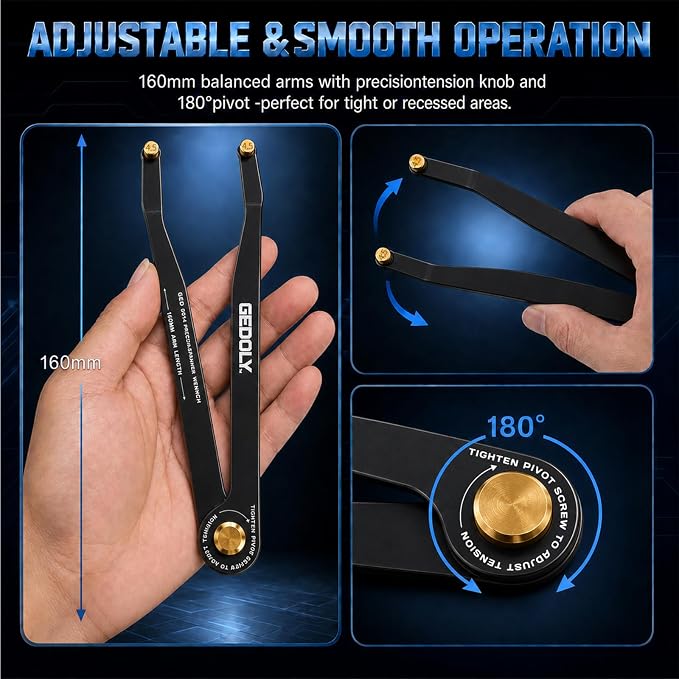 Adjustable Pin Spanner Wrench Set, Heavy Duty Shock & Lock Nut Tool | Fits coilover, shock & suspension lock nuts. Includes 14 pairs Metric/SAE pins. Adjustable hook spanner wrench tool kit.