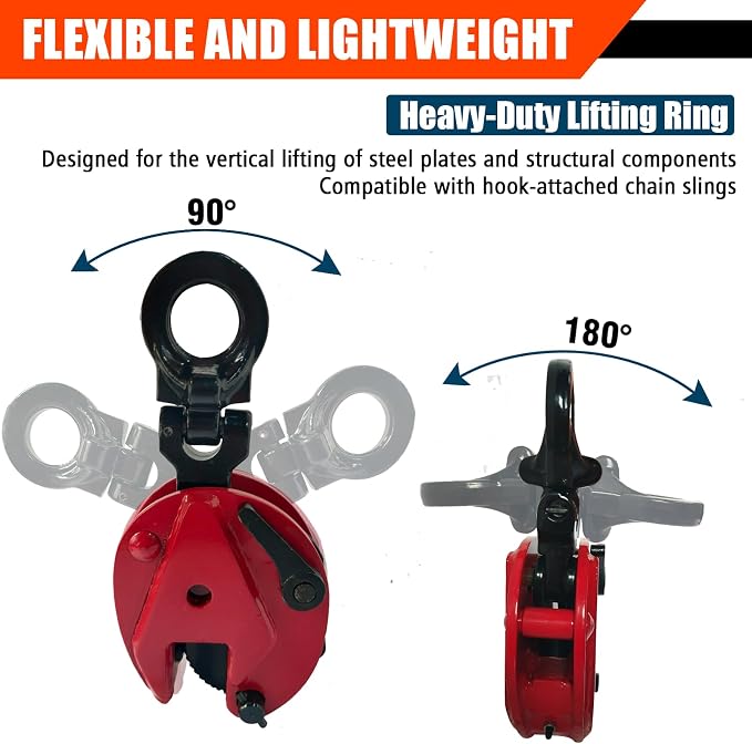 Vertical Plate Lifting Clamp,1760lbs Capacity Heavy Duty Steel Plate Clamp 0.8T with 0.8 Inch Jaw Opening, Industrial Lifting Clamp for Sheet Metal and Steel Plate Handling