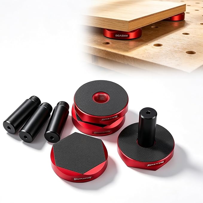 Bench Pucks for 3/4" Dog Holes, 4-Pack Aluminum with Removable Pegs