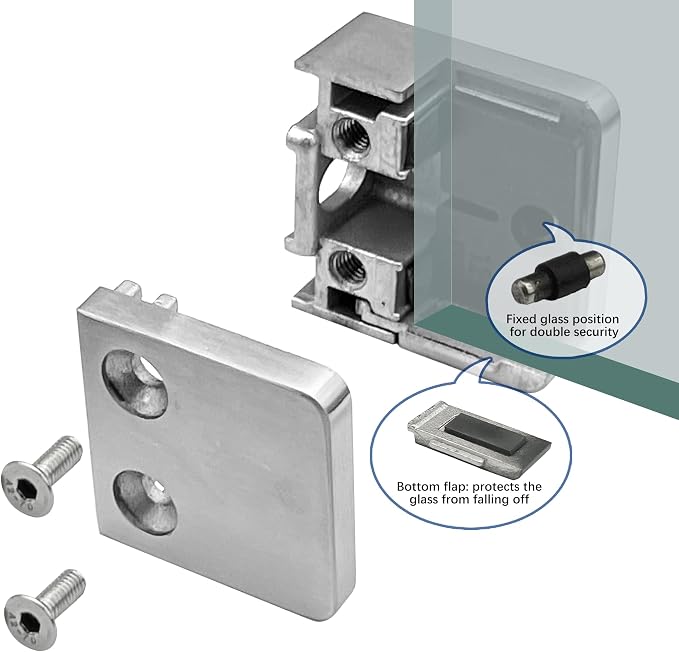 4-Pack Square Glass Clamps, 304 SS, 6-12mm, Polished (LIUCHONGYANG99)