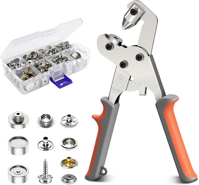 NEU MASTER Snap Fastener Tool, Heavy Duty Snap Fastener Kit with 140pcs Snap Buttons, Handheld Snap Pliers Canvas Repair Kit for Leather, Boat Covers, Marine Canvas, Tarp, Fabric