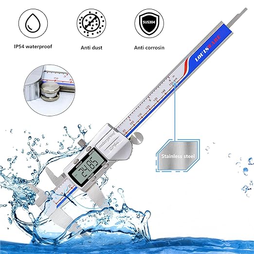 Digital Caliper Measuring Tool, IP54 Waterproof Stainless Steel Vernier Caliper Digital Micrometer with Large LCD Screen, Easy Switch from Inch Metric, 6 Inch Caliper Tool for DIY/Household