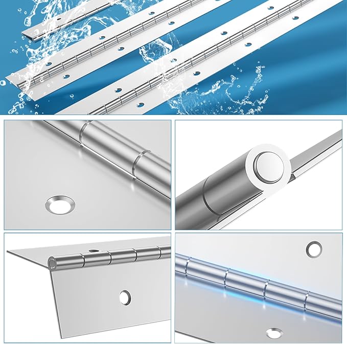 EPHECH 6Inch Stainless Steel 304 Continuous & Piano Hinges, 6PCS Heavy Duty Nickle Continuous Hinges Piano Boat Hinge, 0.04" Thickness Folding Cabinet Door Butt Hinge