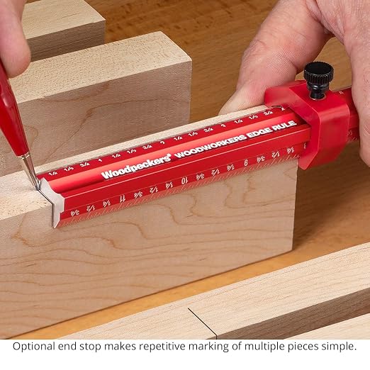 Woodpeckers Edge Rule, 300 MM, Wraps Around Edge, USA Made, Laser Engraved Scales, Beveled Edges, Aluminum Metric Woodworking Ruler
