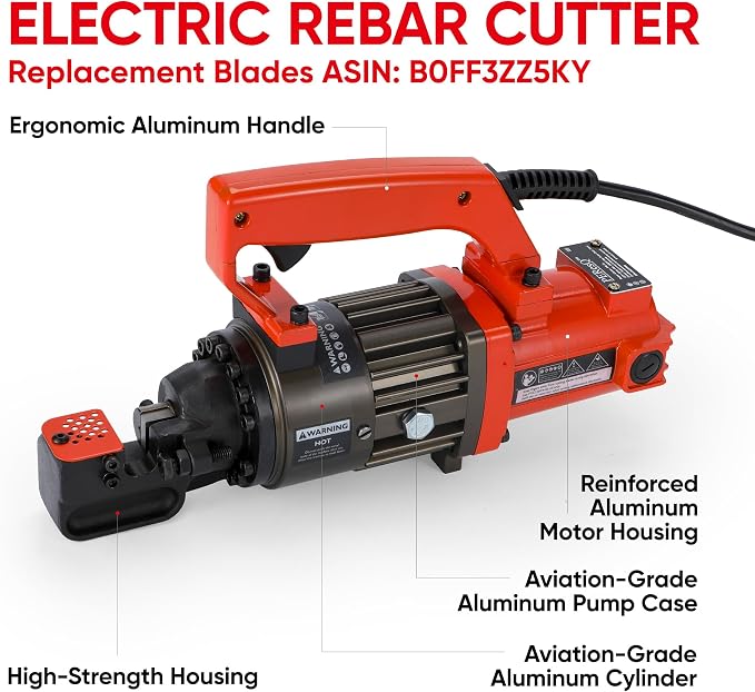 Electric Rebar Cutter, Portable 1300W Hydraulic Rebar Cutting Tool, Cuts up to 3/4 inch (#6) 4-20mm, 120V Corded, 1.5s Fast Cut, Model PC-20