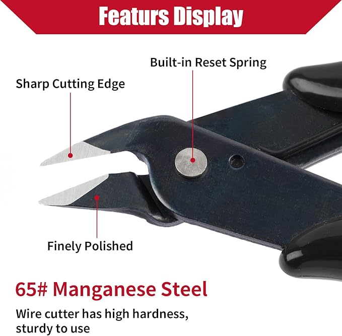 1 Pack Micro Wire Cutters, 5 Inches Flush Cutters Pliers, Diagonal Side Cutters Nippers, Zip Tie Sprue Cutter for Electronics, Plastic Models, Jewelry (Black)