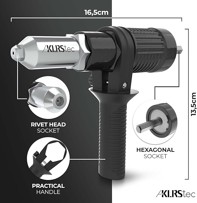 KLRStec Professional Rivet Gun Adapter - Rivet Attachment for Cordless Screwdrivers and Drills - Easy processing for Pop Rivets