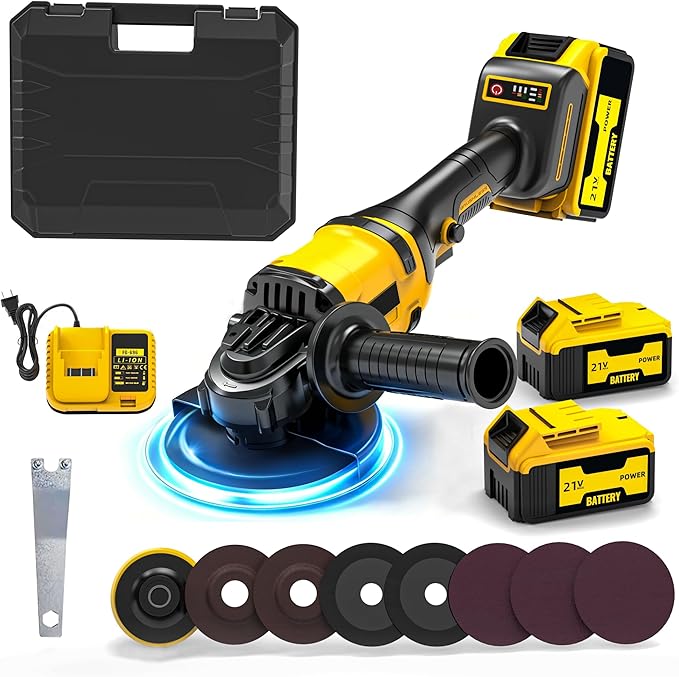 Cordless Angle Grinder: 4-1/2 Inch Brushless Battery Grinder Tool with 2X 4.0Ah Batteries＆Charger, Power Angle Grinders for Cutting, Rust Removal, Grinding, and Polishing