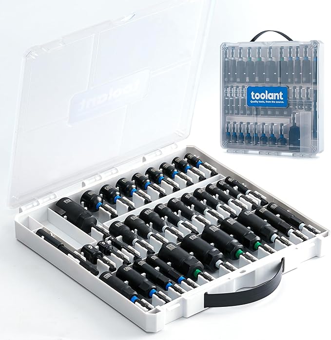 toolant 34 Piece Magnetic Nut Driver Set, Impact Driver Bit Set, Deep Nut Driver, Impact Socket Adapters, Wing Nut Driver, Tough Gift Case