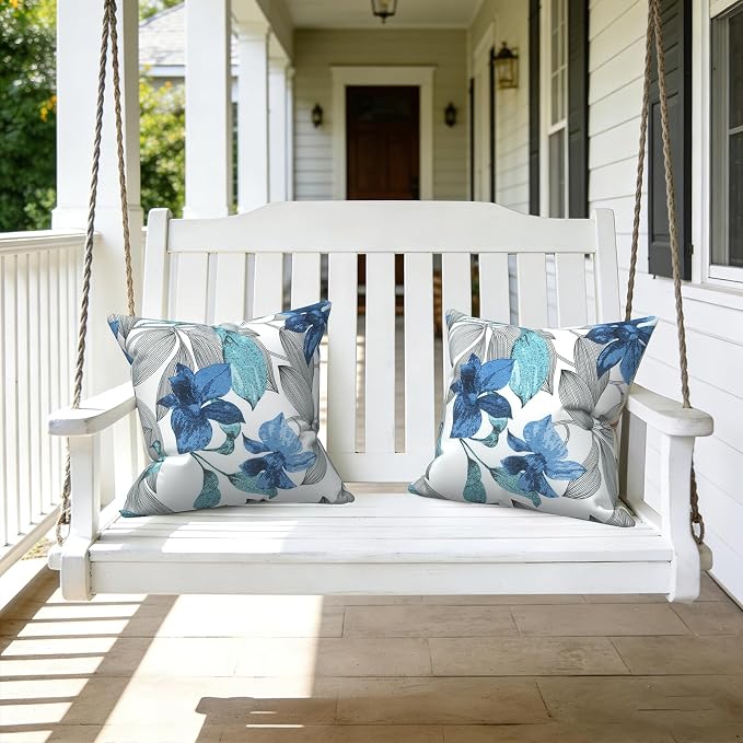 LVTXIII Outdoor Throw Pillows, Decorative Throw Pillows with Inserts, 16"x16" Square Pillows for Bed, Couch, Sofa and Patio Furniture, Set of 2, Clemens Noir Blue