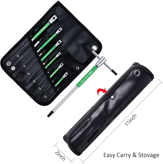 T Handle Allen Wrench Set,6PCS T-Handle Hex Key with Speed Sleeves for Fast Spinning,Sliding Top Handle for“T " or“L”Shape for T Handle Driver, T handle set store in Folded BAG (Green-Trox)
