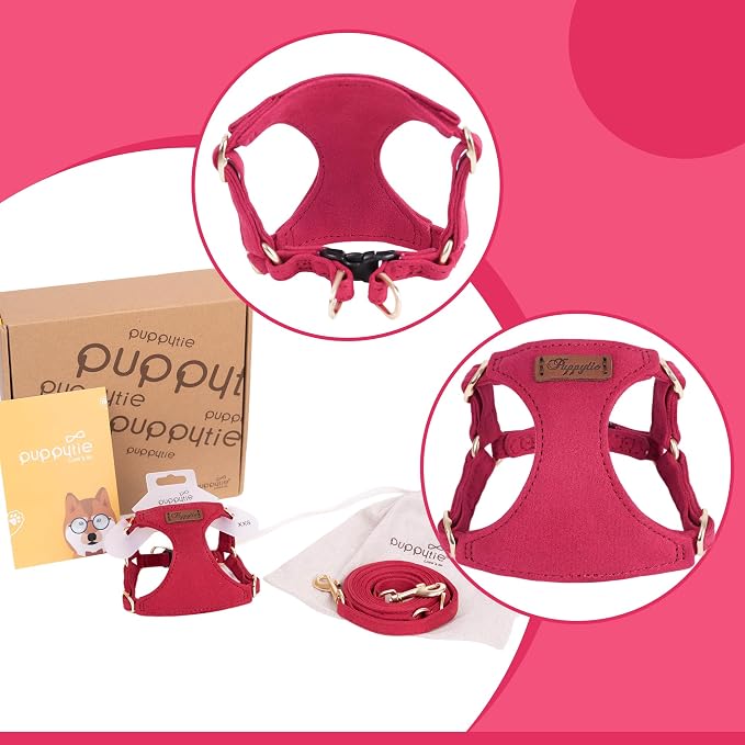 Puppytie Small Dog Harness and Leash Set, Red, S (9-17.5 lbs) | Dog Harness Small Sized Dog, Dog Leash for Small Dogs, Soft and Lightweight, Puppytie Dog Harness for Daily Walks