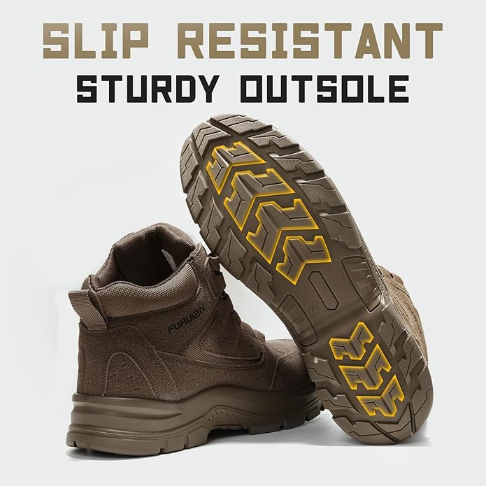 Furuian Steel Toe Boots for Men Women Comfortable Lightweight Work Boots for Men Slip Resistant High Top Steel Toe Safety Shoes Puncture Proof Indestructible Construction Shoes