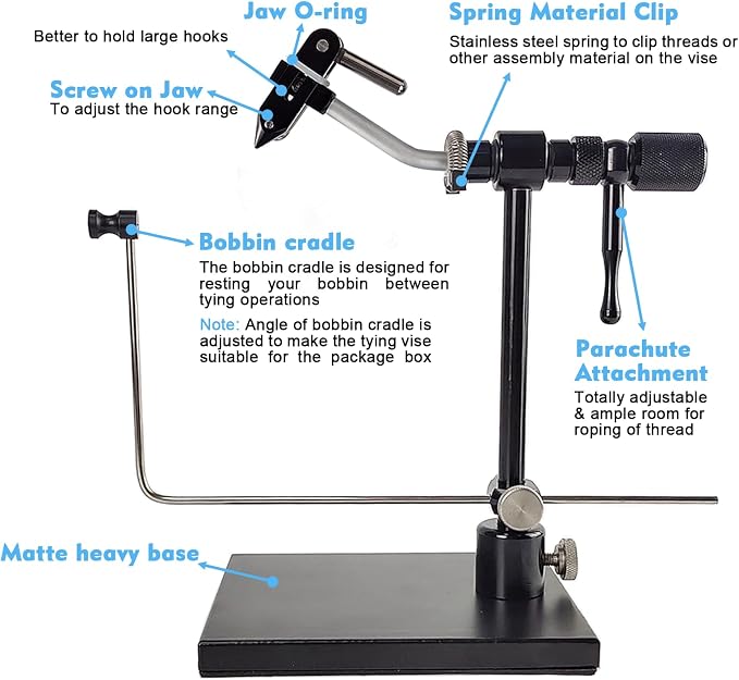 360 Degree Rotary Fly Tying Vise Aluminum Fly Tying Tool with Hardened Steel Jaws Adjustable Hook Size 28 to 5 0 Fly Fishing Vise