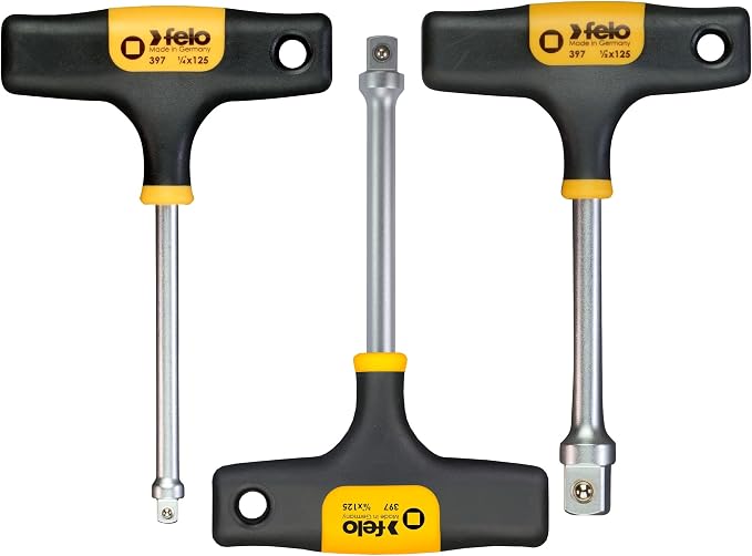 Felo 3pc T-Handle Socket Adapter Nut Driver Spinner Handle 1/2", 3/8", and 1/4" Drive