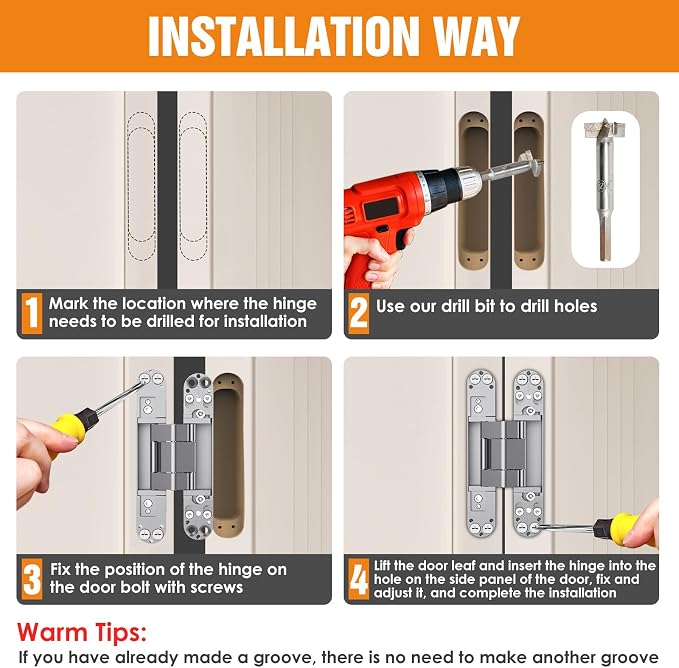 7" Hidden Door Hinge/Concealed Hinges,Invisible Hinges,Invisible Door Silent 180 Degree Swing Hinge 3-Way Adjustable Butt 7 x 2.8 x 1 (Silvery, 7 inches)
