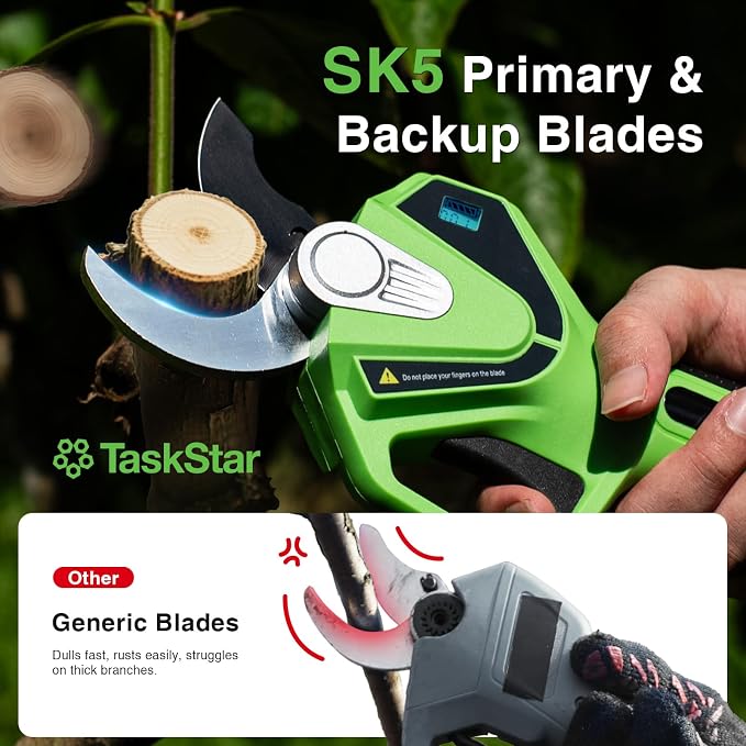 TaskStar Electric Pruning Shears with Pole: 1.6" Cutting Diameter 2-in-1 Cordless Pole Pruner - 2 Pcs 4.0Ah Batteries, Brushless Motor, Extra SK5 Blade, Branches Cutter for Flower Tree Trimming