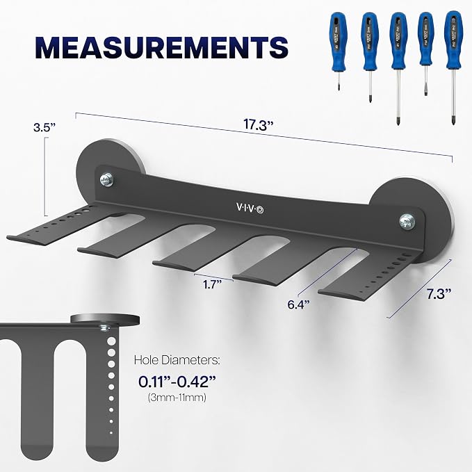 VIVO Magnetic Power Tool Organizer, Utility Storage Rack Shelf with 9 Screwdriver Holders, Wall Mount Heavy-Duty 4 Cordless Drill Holder, Removable Tool Rack for Garage, Workshop, Black, MOUNT-MAGPT1