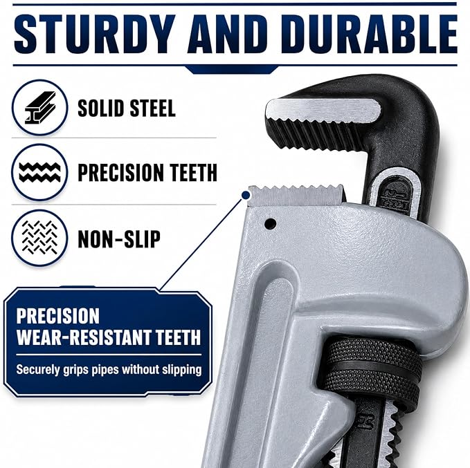 5-Piece Aluminum Pipe Wrench Set,8"/10"/12"/14"/18" Plumbing Wrench | Ultra-Light Aluminum Alloy Handle, Anti-Slip Jaws, Adjustable Pipe Wrench, for Plumbers, Home, Pipeline, Auto Repair, DIY