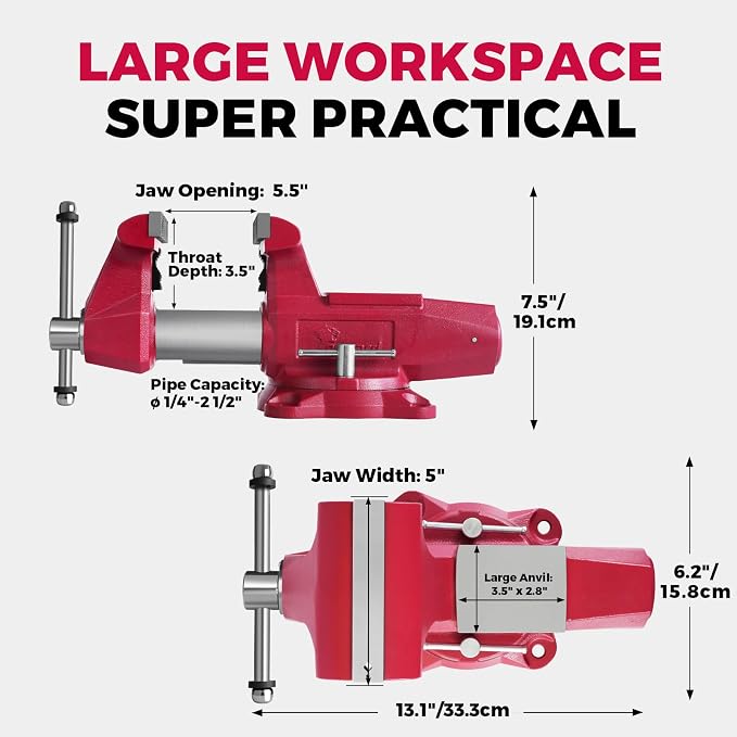 Forward 1750 5 Inch Bench Vise Heavy Duty with Anvil and 360° Swivel Base