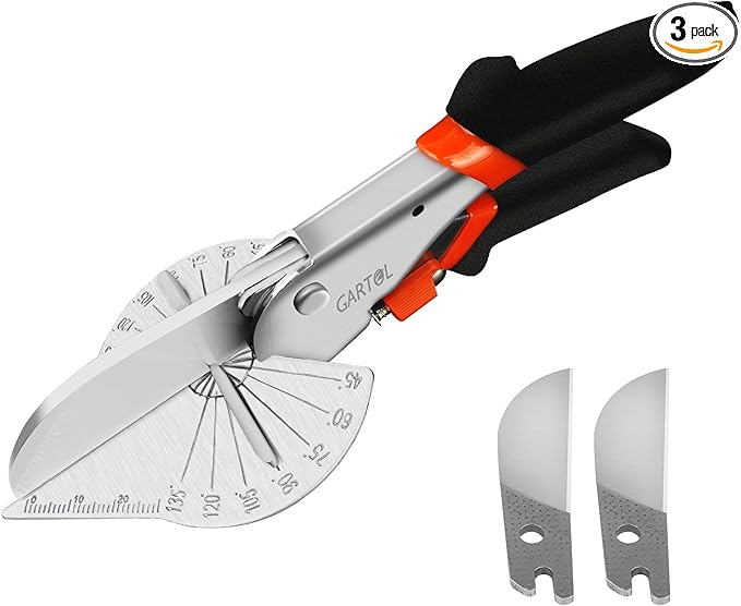 GARTOL Miter Shears, 45-135 Degree Adjustable Angle Scissors, Quarter Round Cutter Tool with Spare SK5 Blades, Trunking Shears for Cutting PVC, Trim and Softwood Moulding (Not for Hardwood)