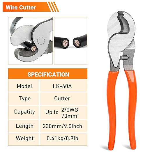 Kuject Battery Cable Lug Crimping Tool Kit with Copper Wire Lug AWG 1 2 4 6 8 1/0 Gauge, Wire Crimper for AWG 10-1/0 with Cable Cutter, 110PCS Battery Cable Ends with 110PCS 3:1 Heat Shrink Tubing