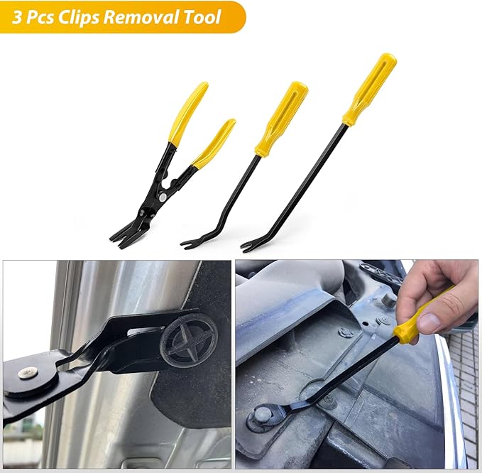 GOOACC 88Pcs Trim Removal Tool, Auto Push Pin Bumper Retainer Clip Set Fastener Terminal Remover Tool Adhesive Cable Clips Removal Kit Car Panel Radio Removal Auto Clip Pliers, Yellow