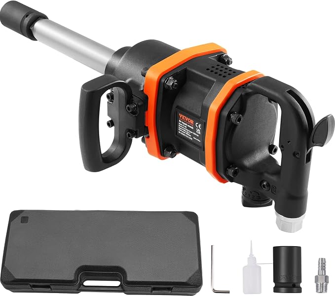 VEVOR 1 Inch Air Impact Wrench Up to 3160 ft-lbs High Reverse Torque Output | Pneumatic Impact Gun with 8 Inch Extended Anvil & Carrying Case, for Heavy Duty Repairs and Maintenance