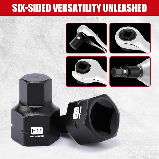MIXPOWER 27-Piece 3/8" Drive Stubby Impact Hex Bit Socket Set,SAE/Metric, 5/32"-11/16",4mm-17mm, S2 Steel Air Drive Low Profile Socket Set,Impact Grade,Anti-Roll Design