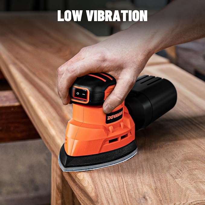 DOVAMAN 130W Detail Sander, 12000RPM Palm Sander Tool, Dust Collection System, 12PCS Sandpaper, Compact Hand Tool for Wood Steel Surfaces