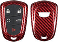 Genuine Carbon Fiber Key Fob Cover for Cadillac ATS Coupe ATS-L ATS-V CT6 CTS CTS-V Escalade ESV SRX XT4 XT5 XT6 XTS Smart Car Remote Key Fob Case for Men Women - for Shield Logo Back - Red