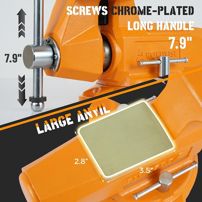 5"Bench Vise, 5.5"Jaw Opening 360° Swivel Base 3.5" Throat Depth