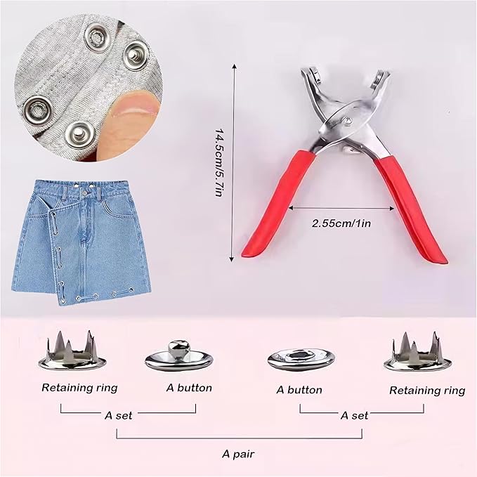 Metal Snap Buttons - 100 Sets Snap Fasteners Kit with Pliers Press, 400PCS 9.5mm Snap Fasteners Kit, Five Claw Buckle Tool Set - for DIY Crafts Clothes Hats and Sewing(Colorful)