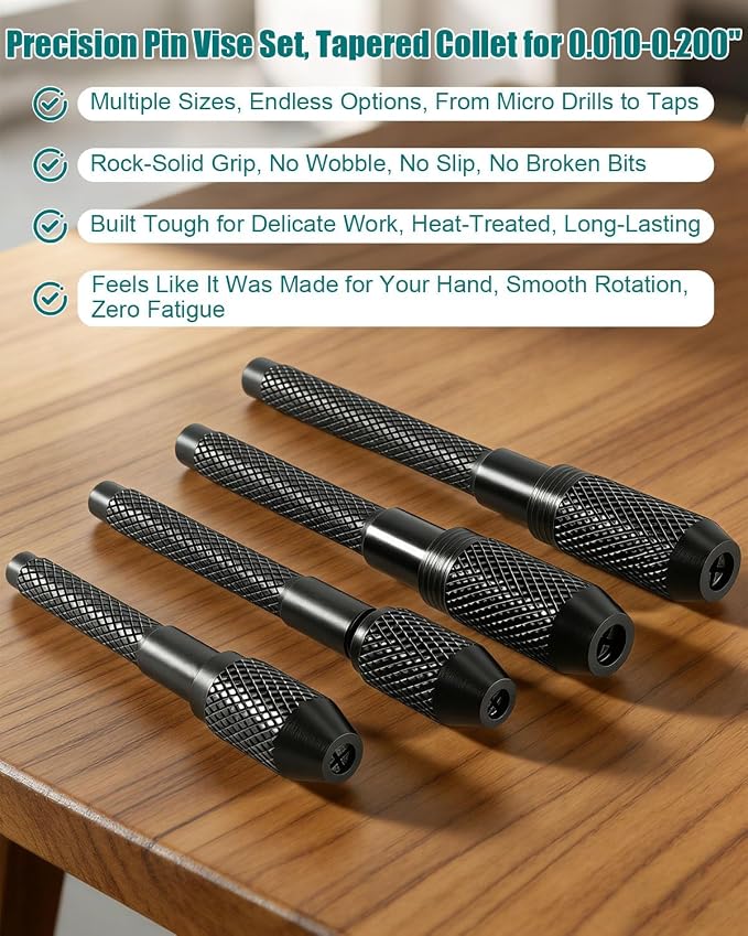 Precision Pin Vise Set with Knurled Handles, for .010-.200" Small Bits Taps