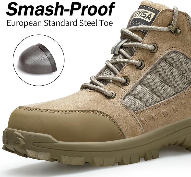 GUSAYEX Steel Toe Boots for Men Puncture Resistant Safety Work Boots with Kevlar Midsole Industrial Lightweight Men's Work & Utility Protective Shoes for Construction Warehouse Factory
