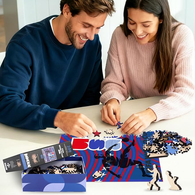 FIFA USA Poster Wooden Puzzle for Adult, 200 Pieces Irregular Shape Puzzle, 5MM Thick, Creative Collectible Gift for Fans, Officially Licensed Product, 11 x 11