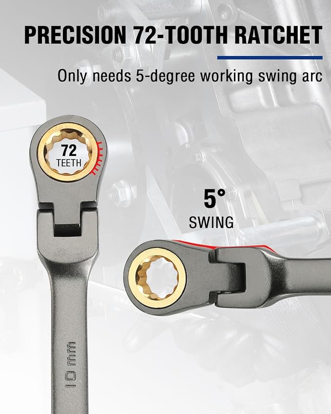 WORKPRO 10 mm Flex-Head Ratcheting Combination Wrench, Nickel Plating (Pack of 2)